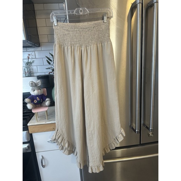 Emery Rose Pants - Gouchos Emery Rose SzS 100%cotton Tan Wide Leg Zand Waist Band 3.5 I 23 L32 NICE